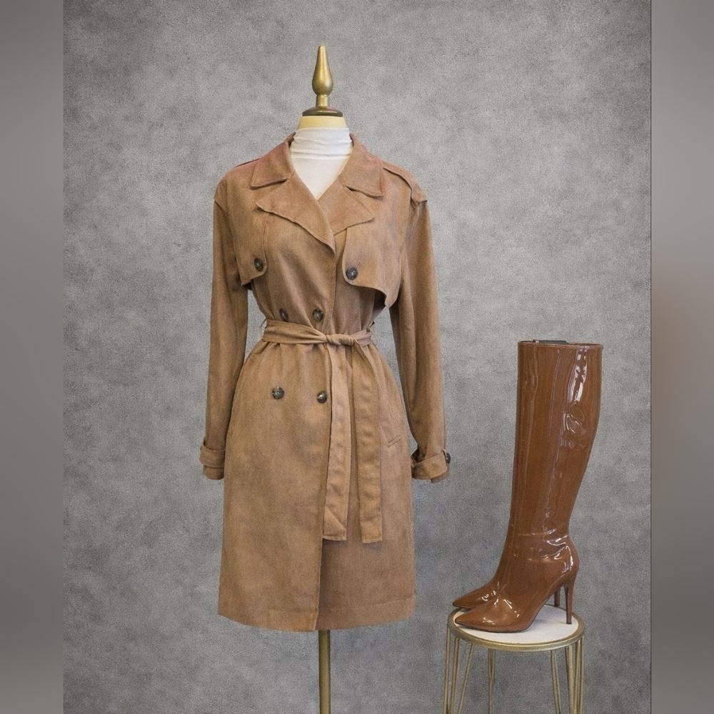 Women's Tan Suede  Trench Coat